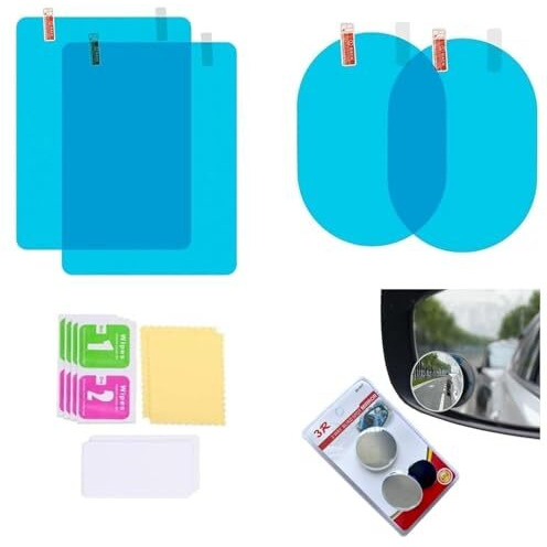 Sarte Car Anti Fog Film Car Rearview Mirror Films Anti-Rain Fog Waterproof Anti-Glare, Anti-Scratch Pet Material Film And Blind Spot Mirror For Car (2 Pcs Oval + 2 Pcs Square + 2Pc Mirror) Combo Pack