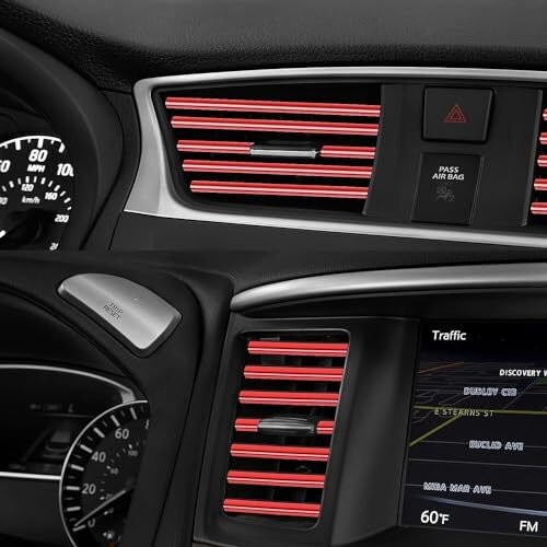 Wemol 20 Pieces Red Universal Car Ac Vent Outlet Decoration Strip, Waterproof Bendable Air Vent Outlet Trim Decoration, Suitable For Most Air Vent Outlet