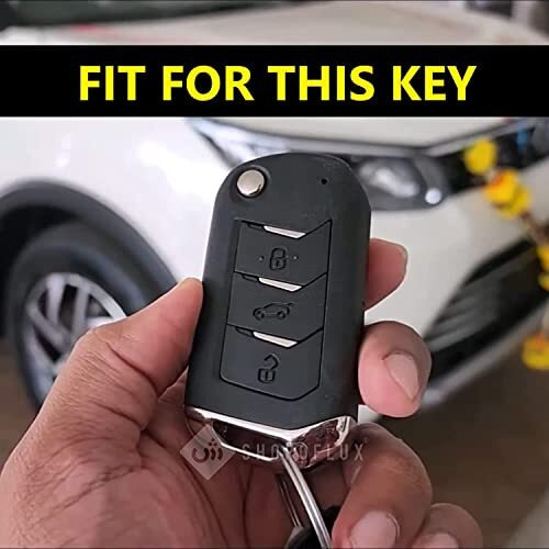 Shopoflux Tpu Leather Key Cover Compatible With Mahindra Scorpio N | 3Xo | Xuv 300 | Marazzo | Xuv 700 | Xuv 400 Ev | Bolero | Thar 3 Button Flip Key (Black Silver)