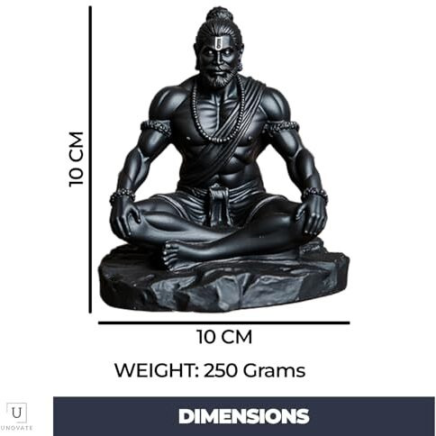 Unovate Lord Hanuman Idol For Car Dashboard, Home, Office Desk  Hanuman Murti For Peace, Positivity, Good Luck, Success, And Prosperity  Black Matte Finish