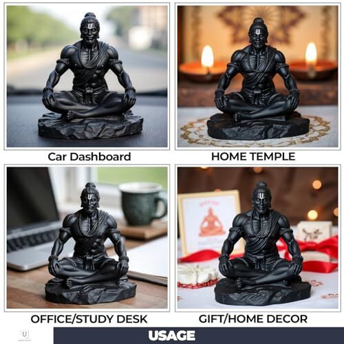 Unovate Lord Hanuman Idol For Car Dashboard, Home, Office Desk  Hanuman Murti For Peace, Positivity, Good Luck, Success, And Prosperity  Black Matte Finish