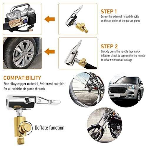 Zibuyu Universal Car Air Pump Adapter, Car Air Inflator Adapter Connector With Deflation Replacement Tire Air Chucks Car Air Pump Thread Nozzle Adapter Car Pump Accessories For Motorcycles, Cycle - 1