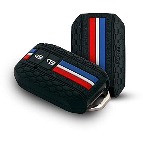 Keyzone Striped Silicone Key Cover Compatible For Glanza, Urban Cruiser Taisor, Rumion, Urban Cruiser Hyryder 2 Button Smart Key (Black)