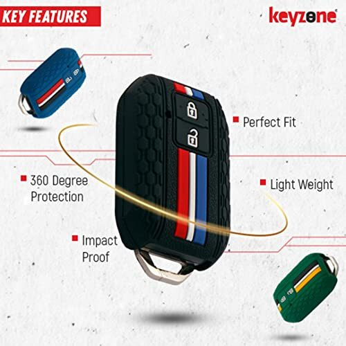 Keyzone Striped Silicone Key Cover Compatible For Glanza, Urban Cruiser Taisor, Rumion, Urban Cruiser Hyryder 2 Button Smart Key (Black)