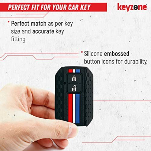 Keyzone Striped Silicone Key Cover Compatible For Glanza, Urban Cruiser Taisor, Rumion, Urban Cruiser Hyryder 2 Button Smart Key (Black)