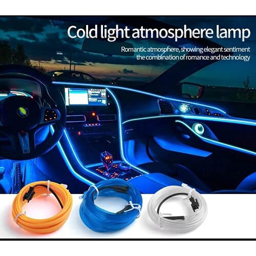 Monarchie 5M Auto Car Neon Led Panel Gap String Strip Light, Glowing Wire/El Wire Lamp, Cold Strobing For Automotive Interior Car Decor Decorative Atmosphere Led Light With Adapter (Ice Blue)