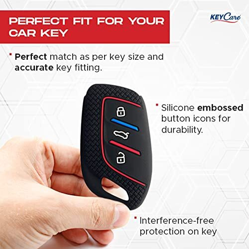 Keycare Silicone Key Cover Compatible For For Mg Zs Ev, Astor 3 Button Smart Key.(Black)