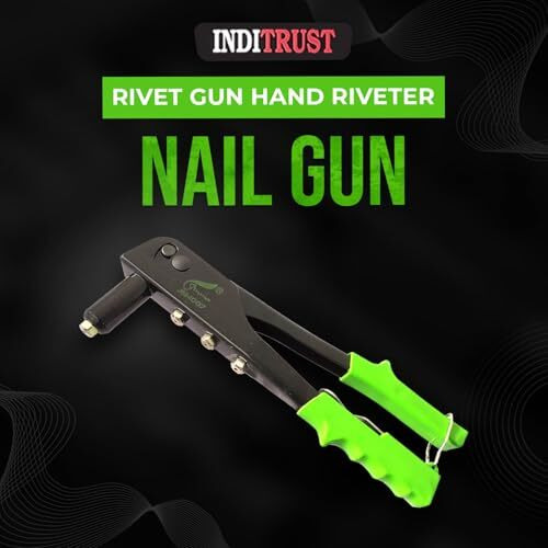 Inditrust Non Slip 10.5" Rivet Gun Hand Riveter Nail Gun, Pop Riveter 10.5" Green With Rivets And Gloves (With 50 Rivets, Steel, 10.5Inch)