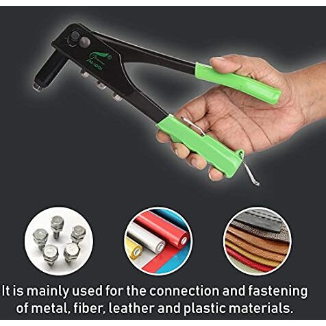 Inditrust Non Slip 10.5" Rivet Gun Hand Riveter Nail Gun, Pop Riveter 10.5" Green With Rivets And Gloves (With 50 Rivets, Steel, 10.5Inch)