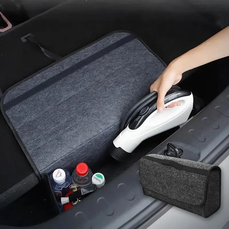 Double R Bags Felt Car Trunk Organizers Large Foldable Boot Storage Organizer Anti Slip Car Trunk Compartment Boot Cleaning Supplies Storage Organizer Utility Tool Bag.(Black)
