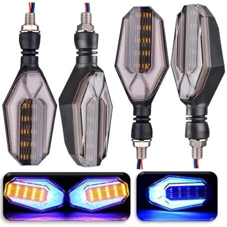 Eltron Turbo Imported Dc Power Super Quality U Shape Style Bright Blinker Led Indicators Universal For All Bikes, Motorcycles Turn Signal Lights (Pack Of 4, Amber With Blue)