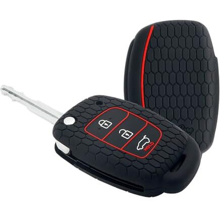 Keycare Silicone Key Cover For Hyundai Grand I10 Nios With Flip Key (Black)