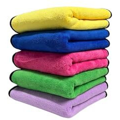 High Life Microfiber Cleaning Cloths, 5 Pcs 60X40 Cms 500Gsm Multi-Color Highly Absorbent, Lint And Streak Free, Multi - Purpose Wash Cloth For Car, Bike - Assorted Colours