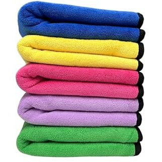 High Life Microfiber Cleaning Cloths, 5 Pcs 60X40 Cms 500Gsm Multi-Color Highly Absorbent, Lint And Streak Free, Multi - Purpose Wash Cloth For Car, Bike - Assorted Colours