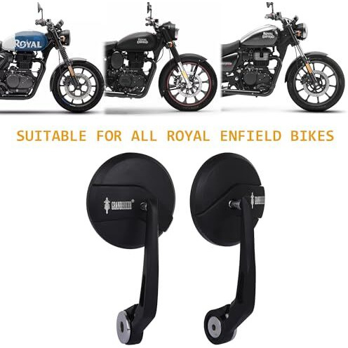 Grandbiker Handle Grip End Rear Mirror For Bike Rear View Side Handle Bar End Mirror | Round Convex Glass Mirror For Compatible For Re Reborn 350, Classic 350, Hunter 350,Meteor 350 (6)