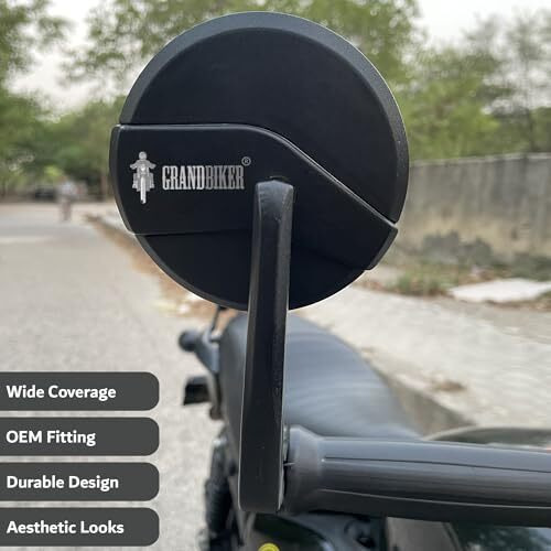 Grandbiker Handle Grip End Rear Mirror For Bike Rear View Side Handle Bar End Mirror | Round Convex Glass Mirror For Compatible For Re Reborn 350, Classic 350, Hunter 350,Meteor 350 (6)