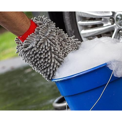 Auto Hub Chenille Microfiber Wash Mitt, Car Cleaning Gloves With Thick Plush, Ultra Soft Strands, Scratch Free And Water Absorbent Microfiber Gloves For Car & Bike Washing Pack Of 2