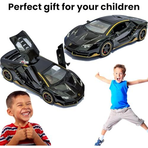 Zippity Zap Zippityzap Lamborghini Car Toy - Black 132 Scale Die-Cast Metal Model, Pull Back Action, Openable Doors, Led Lights, Realistic Engine Sound For Kids, Boys & Girls
