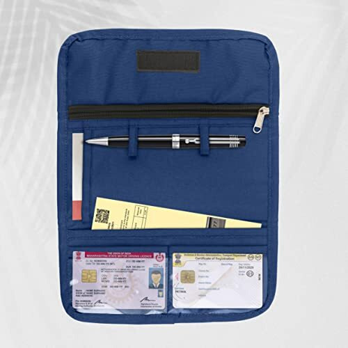 Shopoflux Fabric Modern Car Document Holder Organiser | Vehicle Document Storage Wallet For Driving Licence, Rc Book, Puc, Insurance For Cars, Two Wheeler, Auto And Truck (Blue)