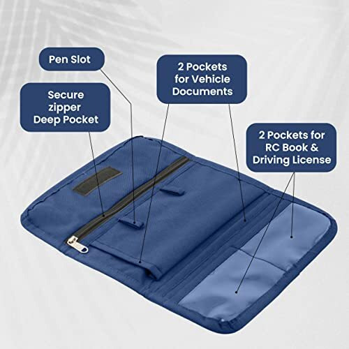 Shopoflux Fabric Modern Car Document Holder Organiser | Vehicle Document Storage Wallet For Driving Licence, Rc Book, Puc, Insurance For Cars, Two Wheeler, Auto And Truck (Blue)