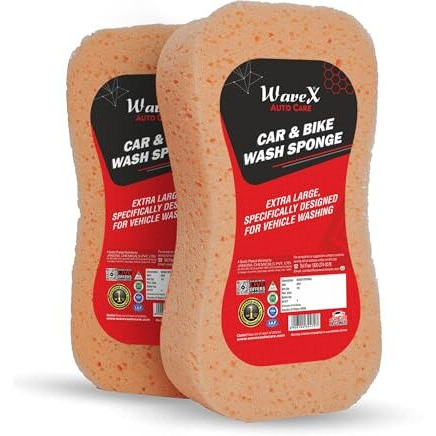 Wavex Super Absorbent Car Wash Sponges | Sponge For Car And Bike Washing | Multipurpose Cleaning Sponge For Kitchen, Bathroom, Home Cleaning, Walls, Windows And Other Surfaces (Pack Of 2)