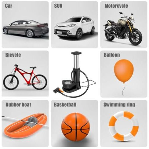 Detachi Foot Air Pump For Bike, Car Tyre Inflator With Super Fast Air Flow And Tyre Pressure Gauge - Portable, Multipurpose Use For Cycle, Football