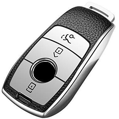 Jvcv Premium Soft Tpu Leather Pattern Key Cover Compatible With Benz E Series Smart Key (Silver)