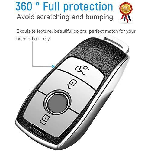 Jvcv Premium Soft Tpu Leather Pattern Key Cover Compatible With Benz E Series Smart Key (Silver)