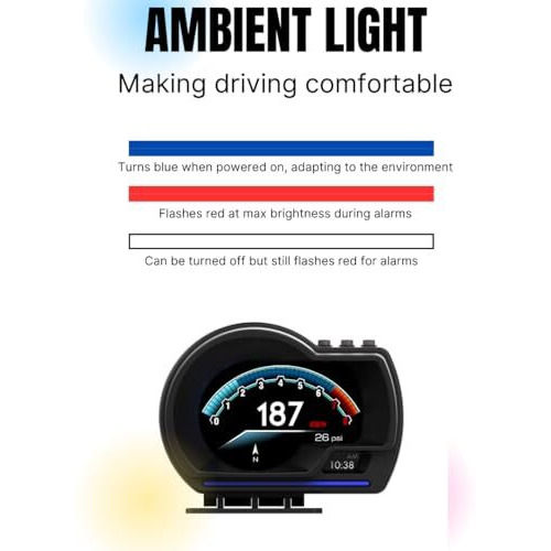 Techadro Ta-H1 Hud Obd2 Gps Smart Gauge Speedometer  High-Resolution, No Delay Head-Up Display, 10 Interfaces, Rpm, Fuel, Turbo, Temp Monitoring For All Cars