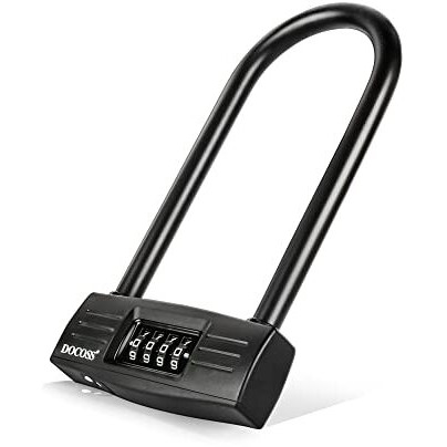 Docoss Metal U Shape Heavy Duty Long Shackle Password Number Lock For Gate,Cycle,Bike And Helmet (Black), Combination Lock