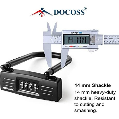 Docoss Metal U Shape Heavy Duty Long Shackle Password Number Lock For Gate,Cycle,Bike And Helmet (Black), Combination Lock