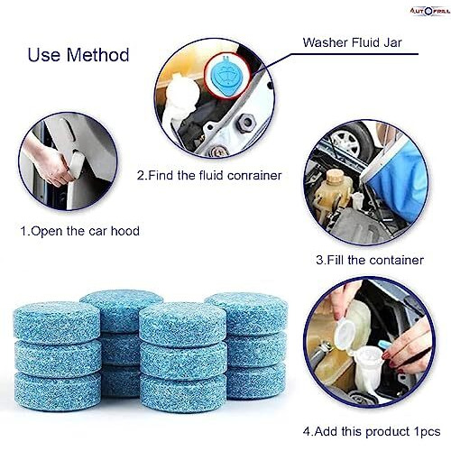 Autofrill 10 Pcs Car Accessories Car Glass Cleaner Detergent Effervescent Tablets, Car Windshield Cleaner Wiper, Car Cleaning Kit, Cleaning Tablets, Car Interior Cleaner Dashboard (10 Pcs)