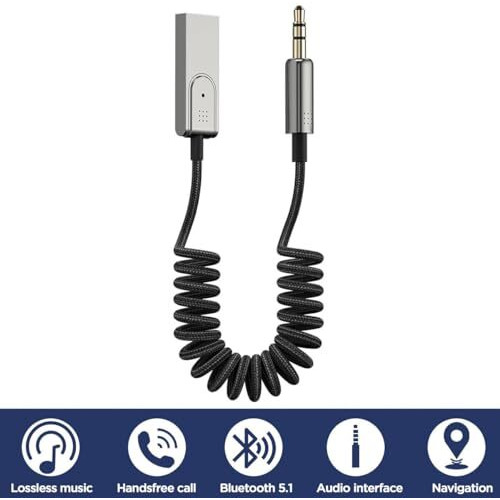 Modishombre Bluetooth Aux Adapter, Car Aux Bluetooth V5.1 Receiver Wireless Usb To 3.5Mm Jack Adapter Bluetooth Car Kits With Built-In Microphone For Handsfree Car Audio Speaker And Home Audio,Pc, Tv