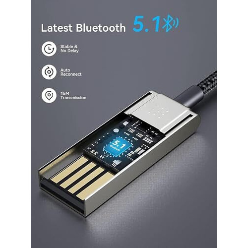 Modishombre Bluetooth Aux Adapter, Car Aux Bluetooth V5.1 Receiver Wireless Usb To 3.5Mm Jack Adapter Bluetooth Car Kits With Built-In Microphone For Handsfree Car Audio Speaker And Home Audio,Pc, Tv
