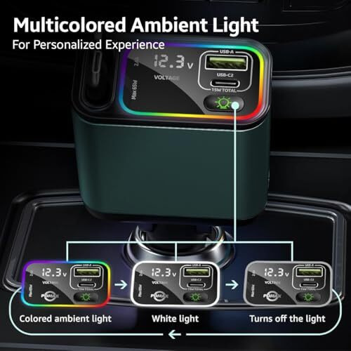 Ampere 90W Retractable Car Charger - 4 In 1 Fast Car Charger With Usb-C & Lightning Cables & Dual Usb Ports (Type-C Pd & Usb-A), Led Indicator, Compatible With Iphone & Type-C Android Smartphones