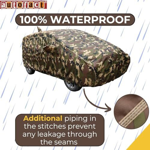 Autofact Waterproof Car Body Cover Compatible With Maruti Baleno New (2022 To 2023), With Mirror And Antenna Pockets,4X4 American Matty, Long Lasting Material, Camouflage Army Look