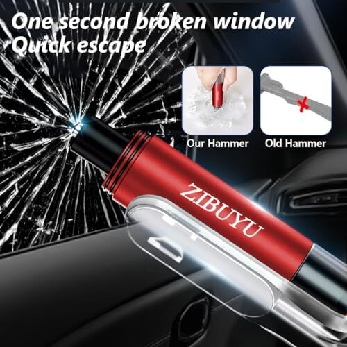 Zibuyu Car Emergency Window Breaker Seat Belt Cutter, Aluminium Alloy Car Glass Breaker With Led, Keychain Automotive Car Safety Hammer Escape Tools