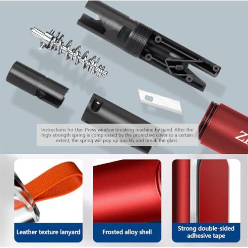 Zibuyu Car Emergency Window Breaker Seat Belt Cutter, Aluminium Alloy Car Glass Breaker With Led, Keychain Automotive Car Safety Hammer Escape Tools