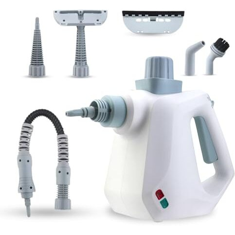 Verosky Handheld Pressurized Steam Cleaner With 11-Piece Accessory Set | Multi-Surface Steamer For Cleaning | 1000W | 2.6-3.2 Bar Pressure (White)