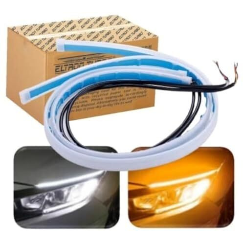 Eltron Turbo Elt5487Utre Dc Power Sequential Flow Universal Waterproof Ultra-Fine 60Cm Drl | Daytime Running Light | Flexible | Soft | Tube Car Led Strip | White And Yellow Color (Pack Of 2)