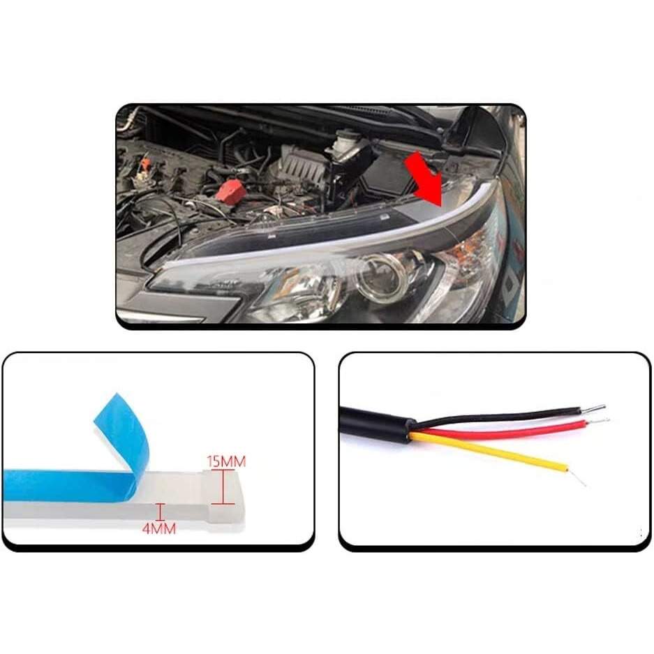 Eltron Turbo Elt5487Utre Dc Power Sequential Flow Universal Waterproof Ultra-Fine 60Cm Drl | Daytime Running Light | Flexible | Soft | Tube Car Led Strip | White And Yellow Color (Pack Of 2)
