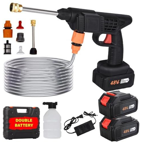 Allextreme 48V Double Battery Cordless High Pressure Washer With Adjustable 3 In 1 Nozzle, 5M Hose Pipe And Foam Cannon Portable Water Sprayer Gun Machine For Car Washing & Bike Cleaning (Black)