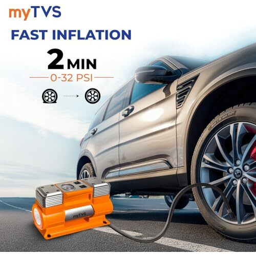 Mytvs Heavy Duty Metal Electric Tyre Inflator For Suv/Sedan | 150Psi Portable Air Pump With Dual Motor High-Performance Compressor With Led Light & 1+1 Year Warranty Compatible With All Cars (Ti-18)