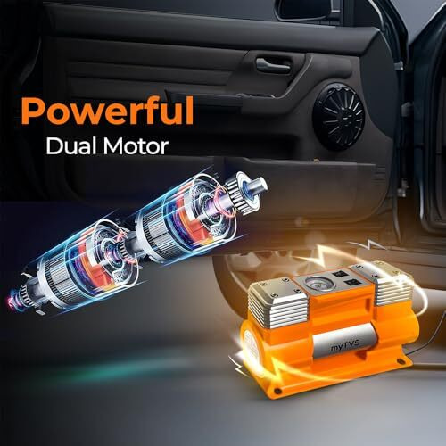 Mytvs Heavy Duty Metal Electric Tyre Inflator For Suv/Sedan | 150Psi Portable Air Pump With Dual Motor High-Performance Compressor With Led Light & 1+1 Year Warranty Compatible With All Cars (Ti-18)
