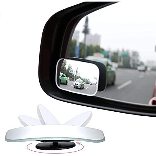 Sarte 3R Original Blind Spot Mirror, Hd Glass Convex Lens Frameless Adjustable 360 Degree Wide Angle For All Car (2 Pcs, Rectangle)
