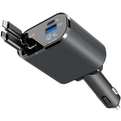 Dravina Retractable Car Charger, 120W 4 In 1 Super Fast Charge Car Phone Charger With Retractable Cables (31.5 Inch) + 2 Usb Ports Car Adapter For Iphone 16/15/14/13/12 Pro Max Xr, Ipad, Pixel
