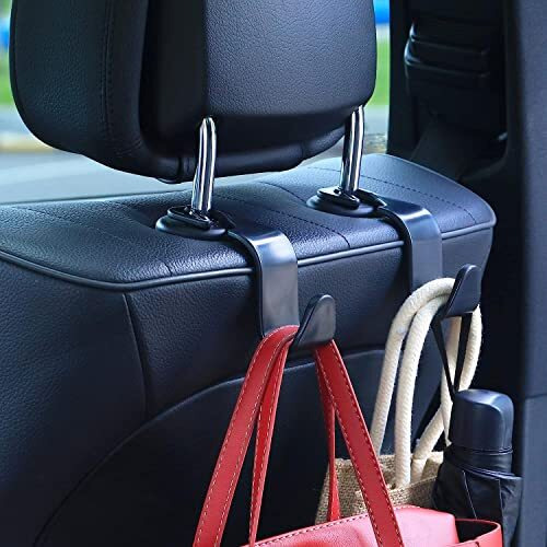 Storescent Polypropylene Car Seat Headrest Hook 4 Pack Hanger Storage Organizer Universal For Handbag Purse Coat Universal Fit Vehicle Car Black With Buckle