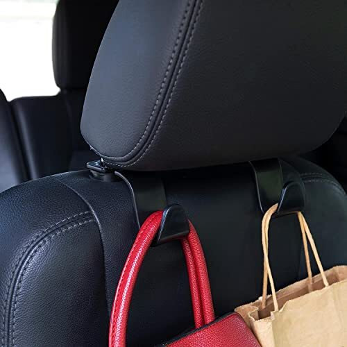 Storescent Polypropylene Car Seat Headrest Hook 4 Pack Hanger Storage Organizer Universal For Handbag Purse Coat Universal Fit Vehicle Car Black With Buckle