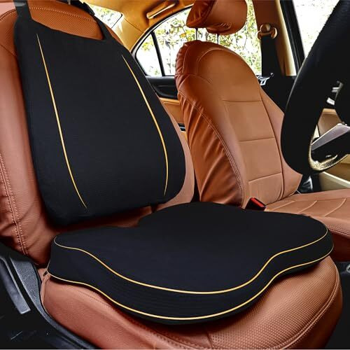 Betterhood Posturepro Premium Car Lumbar Back Support And Seat Cushion Combo | 100% Memory Foam, Cotton Cover, Large Size | Backrest + Coccyx Pillow For Back, Tailbone Pain Relief | Ergonomic (Black)