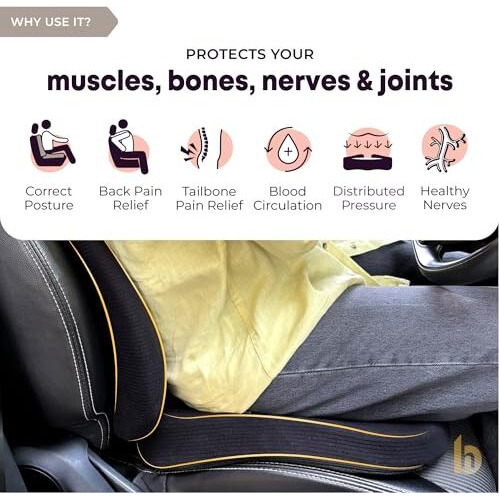 Betterhood Posturepro Premium Car Lumbar Back Support And Seat Cushion Combo | 100% Memory Foam, Cotton Cover, Large Size | Backrest + Coccyx Pillow For Back, Tailbone Pain Relief | Ergonomic (Black)